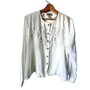 Womens Vintage (Cathy Chow cream embroidered long sleeve button plus size 16